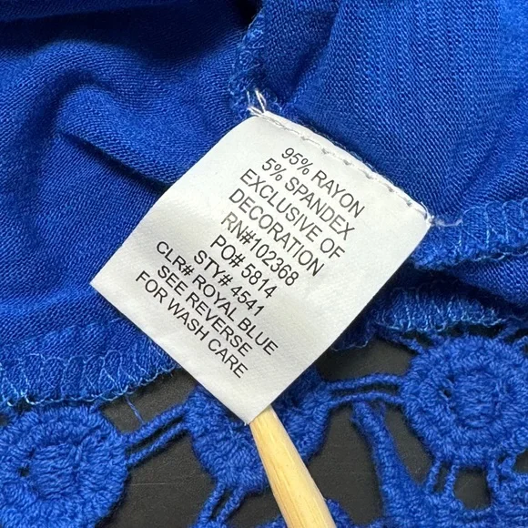 Blue Island Resortwear Royal Blue Coverup Crochet Short‎ Sleeve Beach Top NWOT - Picture 5 of 9